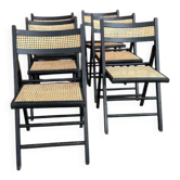 Vintage folding chairs with cane seats, 1970s, set of 5