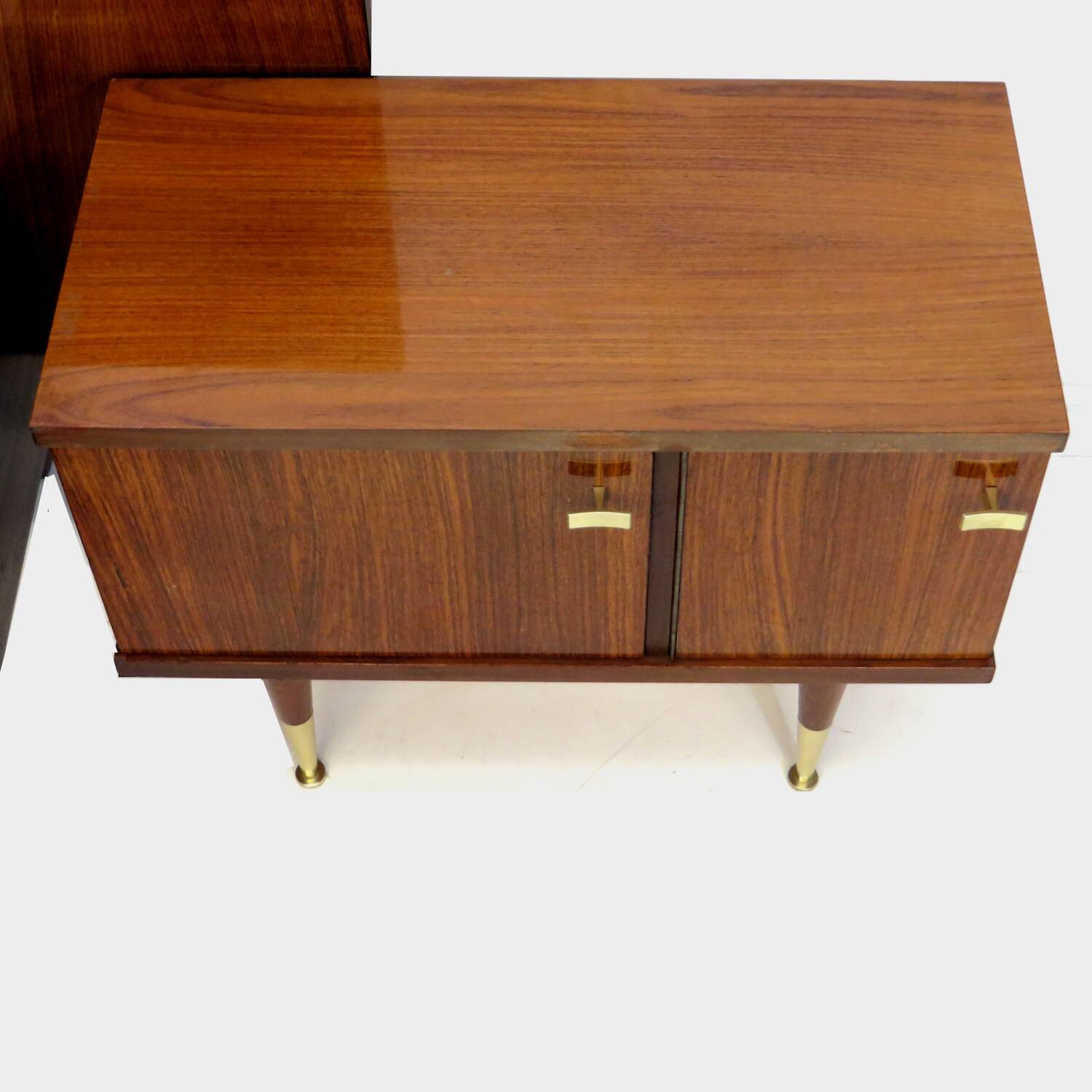 Vintage mid century double bed bedroom set in rosewood & brass, 1960s