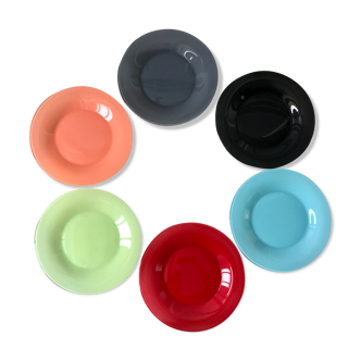 Set of 6 colorful dessert plates Arcopal 70s
