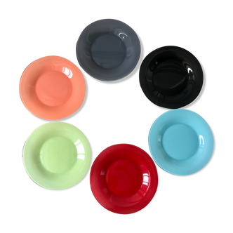 Lot de 6 assiettes à dessert colorées Arcopal années 70