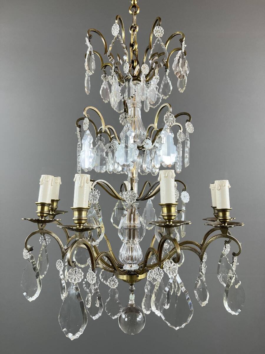 Bronze, brass and crystal chandelier, early 20th century.