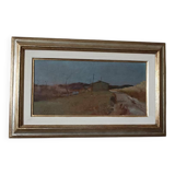 Peinture à l'huile sur panneau paysage arnaccio pise bruno loretti (livorne