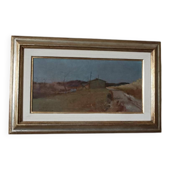 Peinture à l'huile sur panneau paysage arnaccio pise bruno loretti (livorne