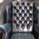 Blue chesterfield barrel back armchair
