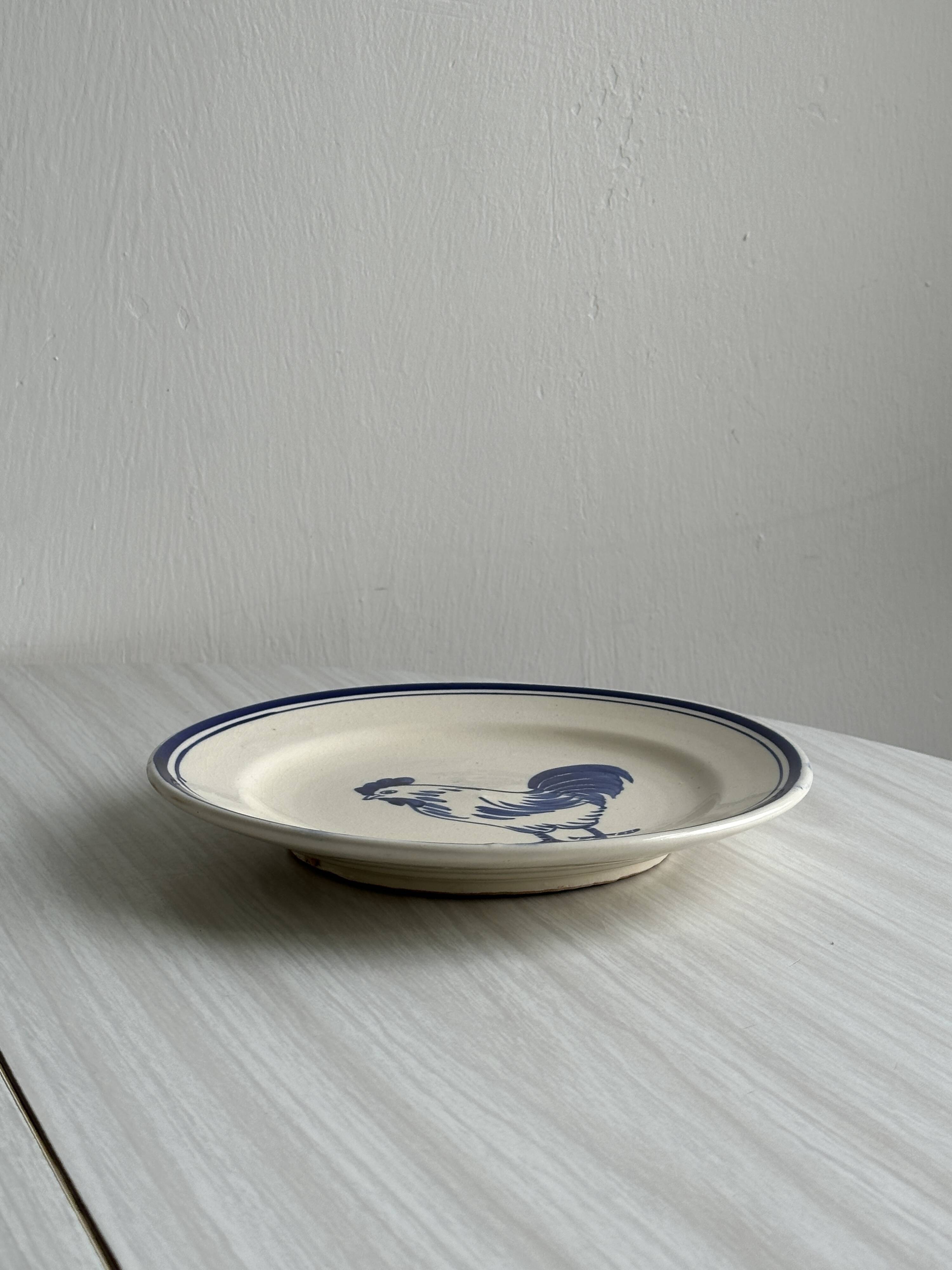 Set of 6 hand painted plates with rooster motif