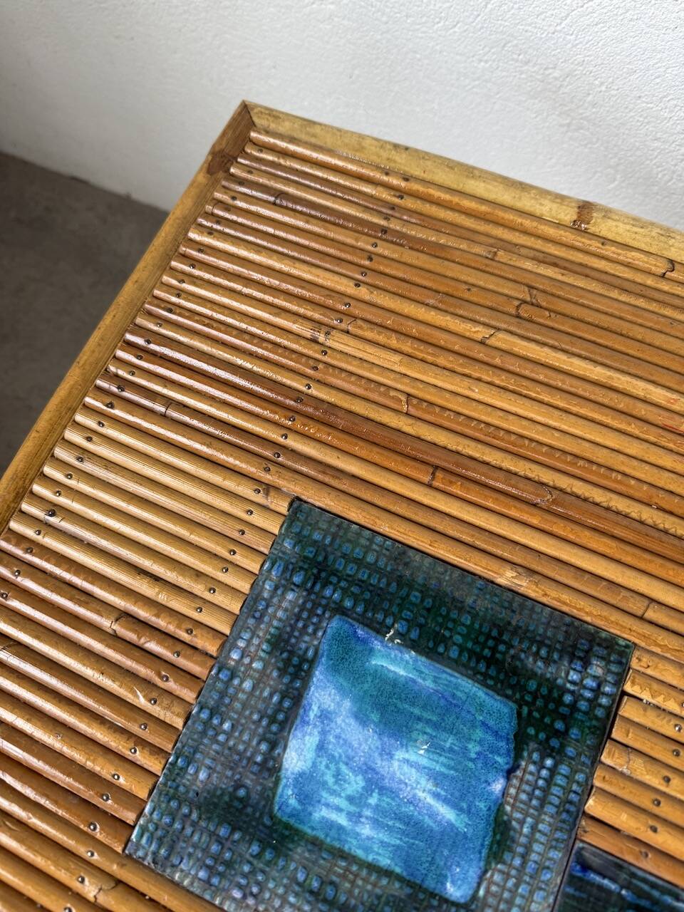 Rattan and ceramic coffee table, 60s
