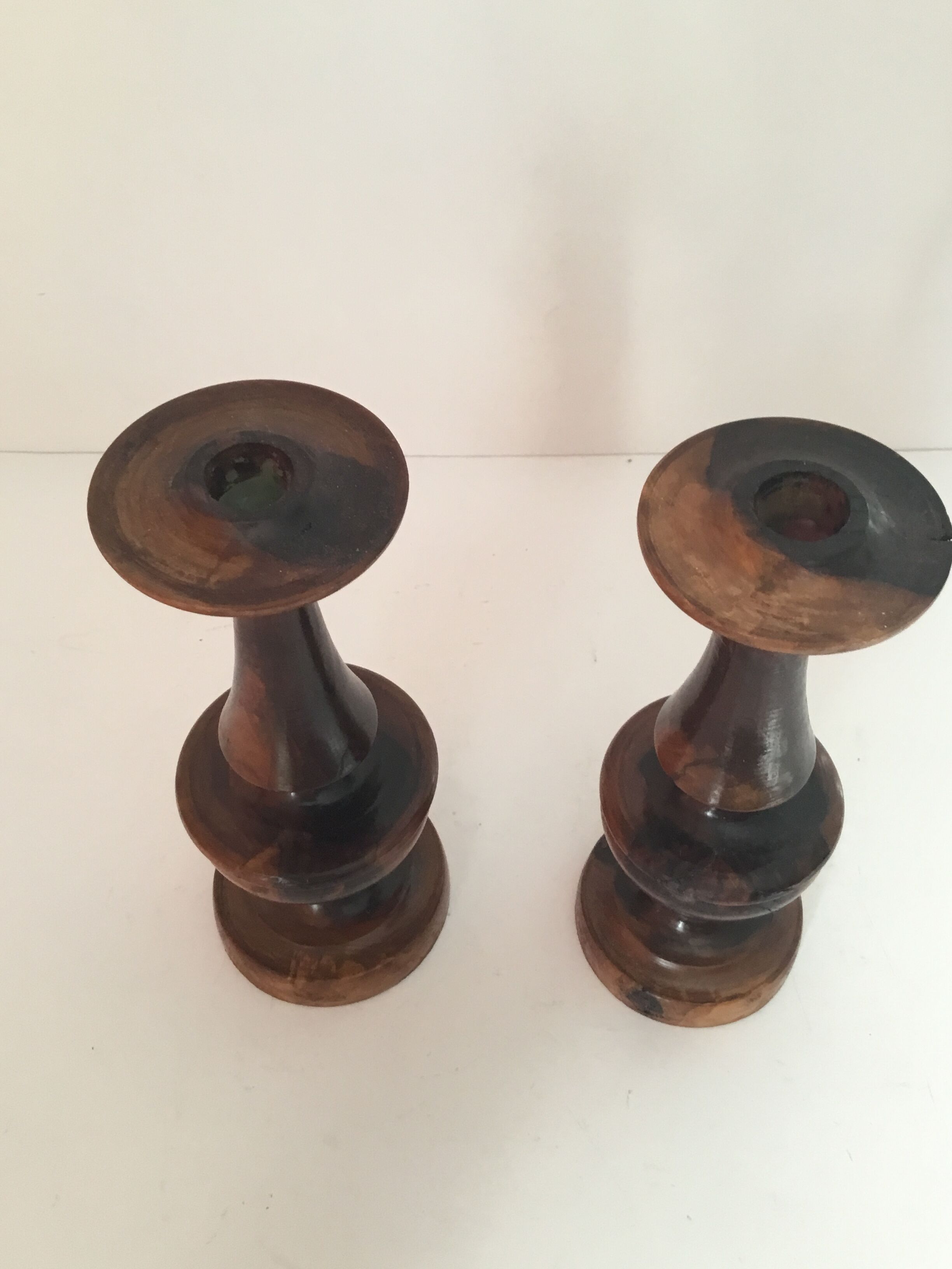 Pair of wood candlesticks turned