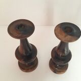 Pair of wood candlesticks turned