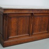 Antique French Pitch Pine & Marble Shop Counter Cabinet / Kitchen Island, 1