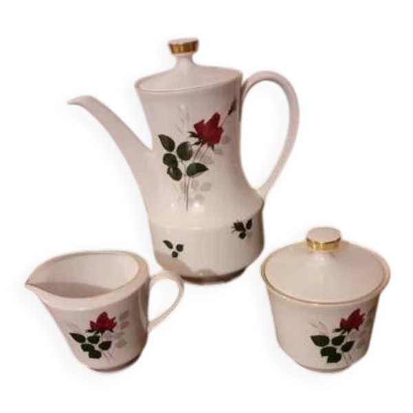 Service à café en porcelaine blanches de 3 pièces au décor de roses