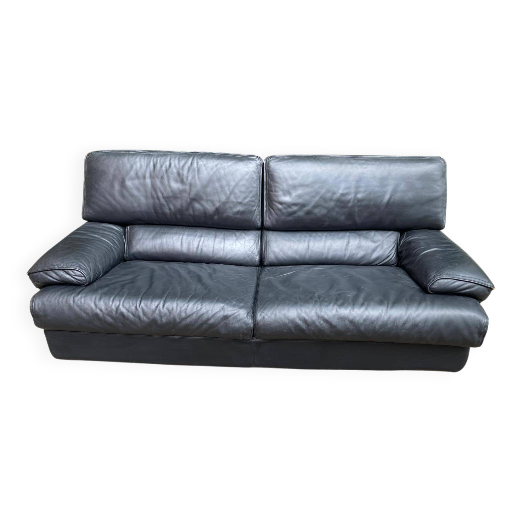 Canapé 3 places en cuir noir design de luxe suisse de Sede DS-47 années 70
