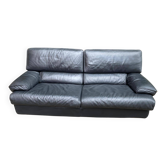 3-seater black leather sofa, Swiss luxury design by Sede DS-47 from the 1970s.