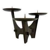 Modernist sculptural brutalist solid bronze metal candleholder, France, 1960s
