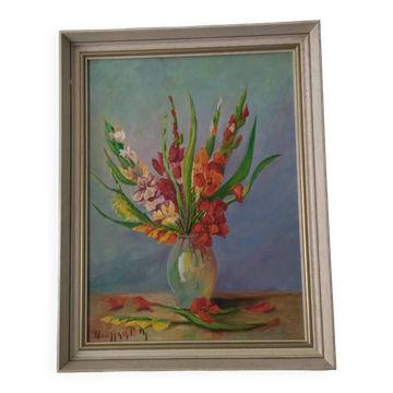 Oil Painting on Panel – Still Life with Gladioli