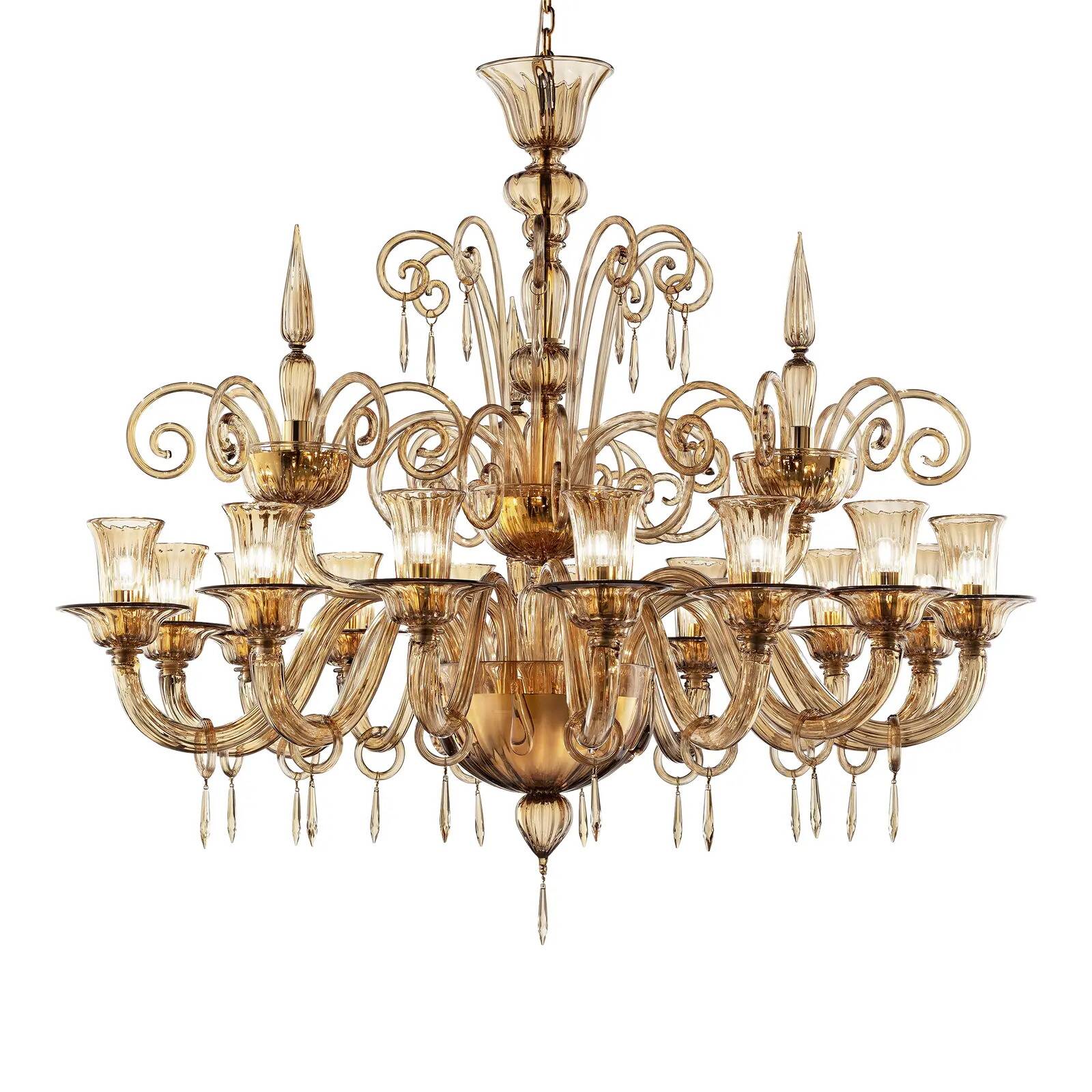 Lively Curls Murano Glass Chandelier in Dark Amber