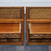 Tables de Chevet Vintage en Rotin avec Tiroir, Set de 2