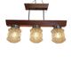 Mid-century pendant lamp with wooden frame and three pressed glass shades,