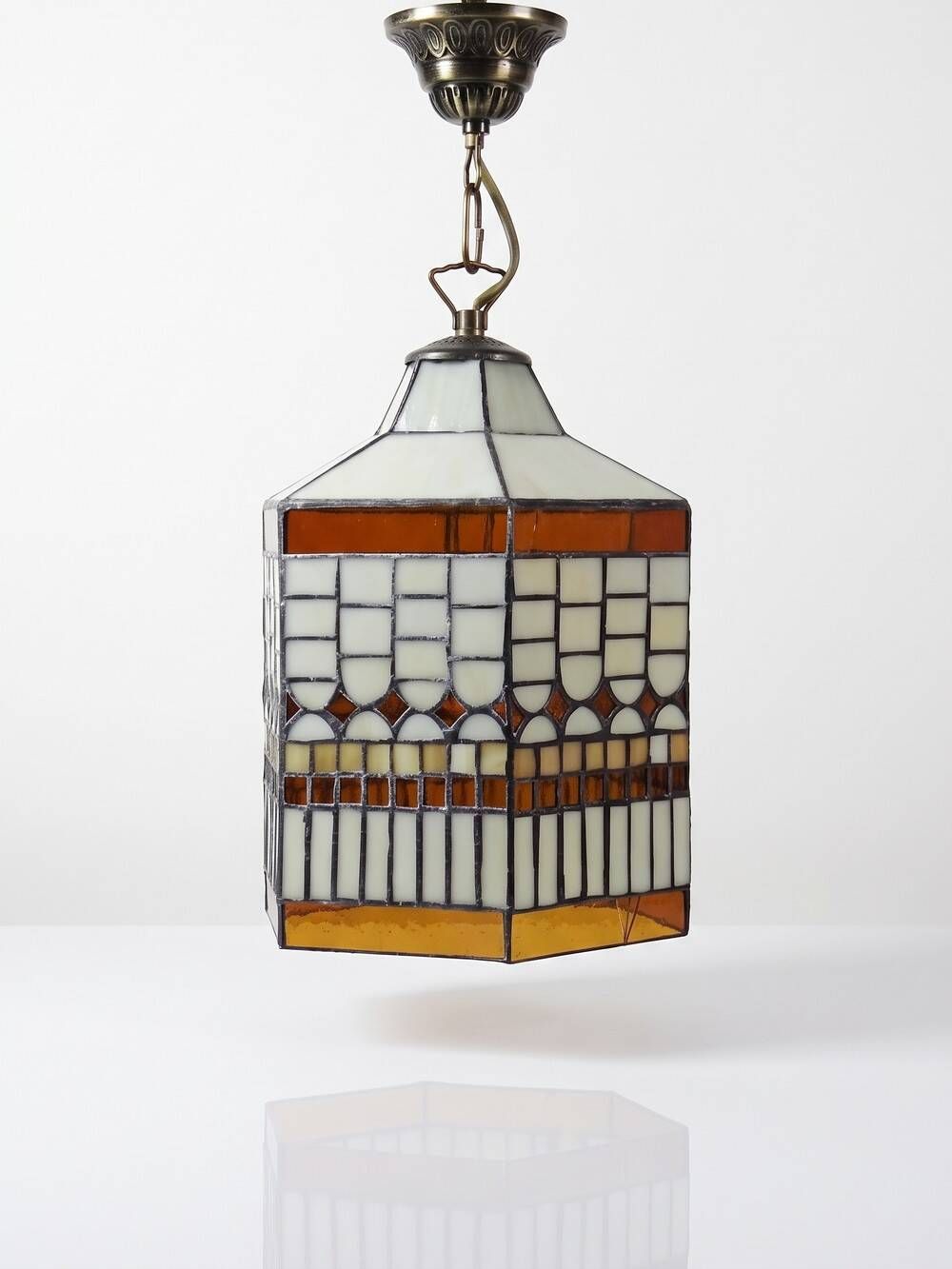 Large vintage suspension Artistar in Tiffany stained glass style, circa 1998.