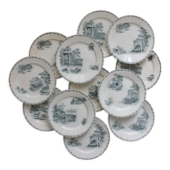 12 flat plates in iron earth Champêtre stamp Cie Franco-Anglaise early twentieth century