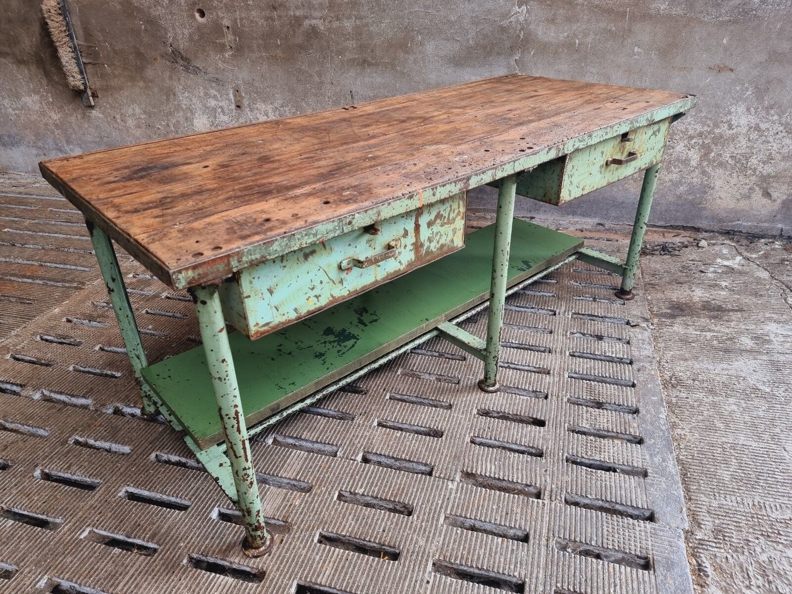 Old workbench kitchen island steel with wood