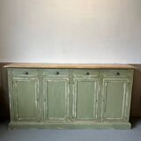 Antique green patinated grand buffet – 4 doors & 4 drawers – Wooden top