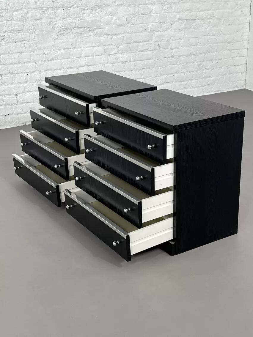 Pair of black and chrome 4-drawer chests of drawers