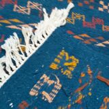 Handmade Berber-patterned blue carpet  137x72cm