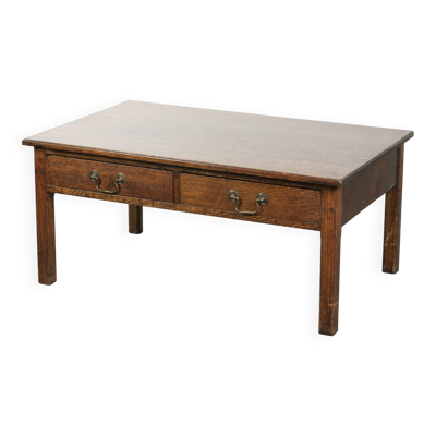 Table basse 2 tiroirs en chêne anglais, 20e siècle
