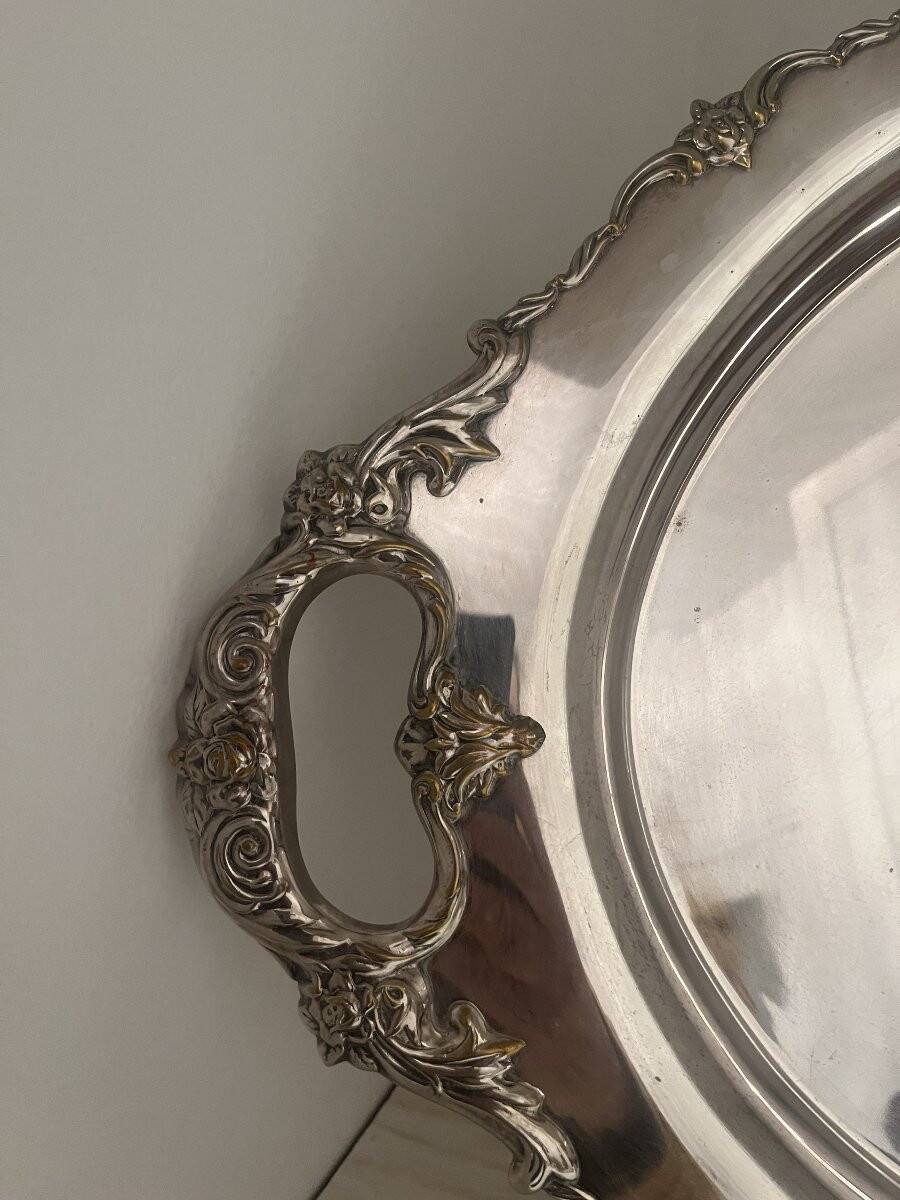 Large silver-plated metal tray from the 1900s.