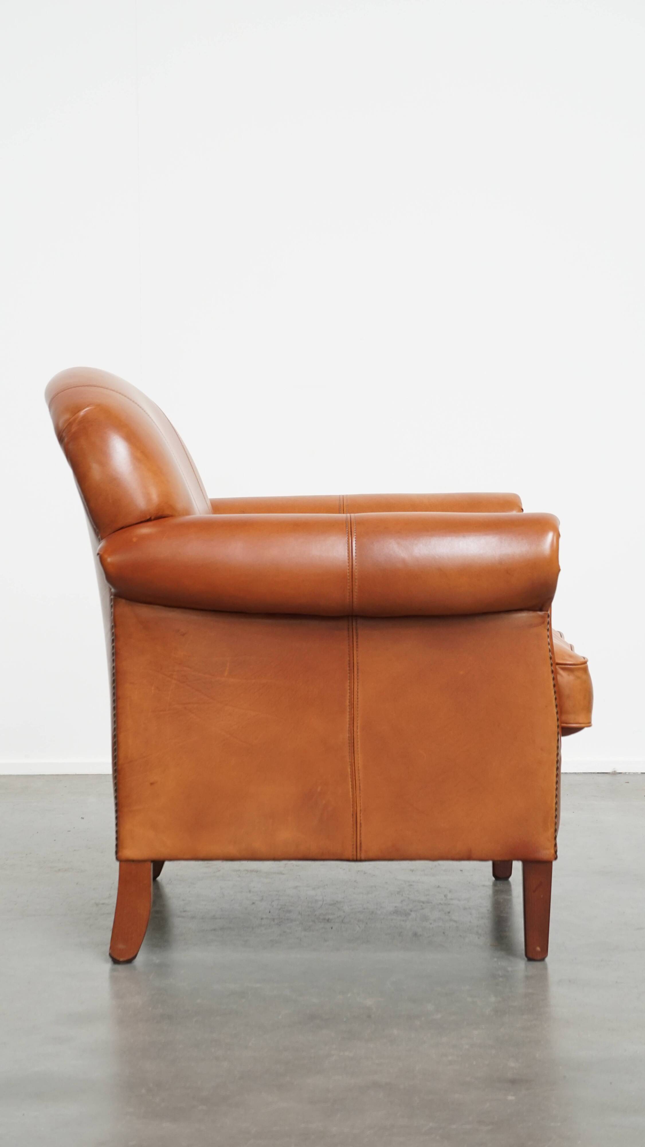 Cognac-Colored Armchair Made of Cowhide Leather