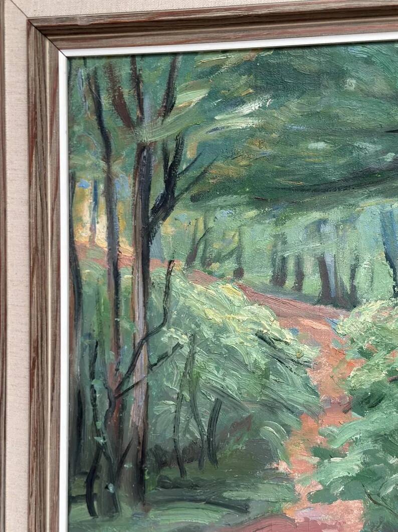 Original Swedish Oil on Canvas – "Path through the Forest" by H.J. Larsson – Signed, Vintage and Framed – 70 x 50 cm (27.5 x 19.6 inches)