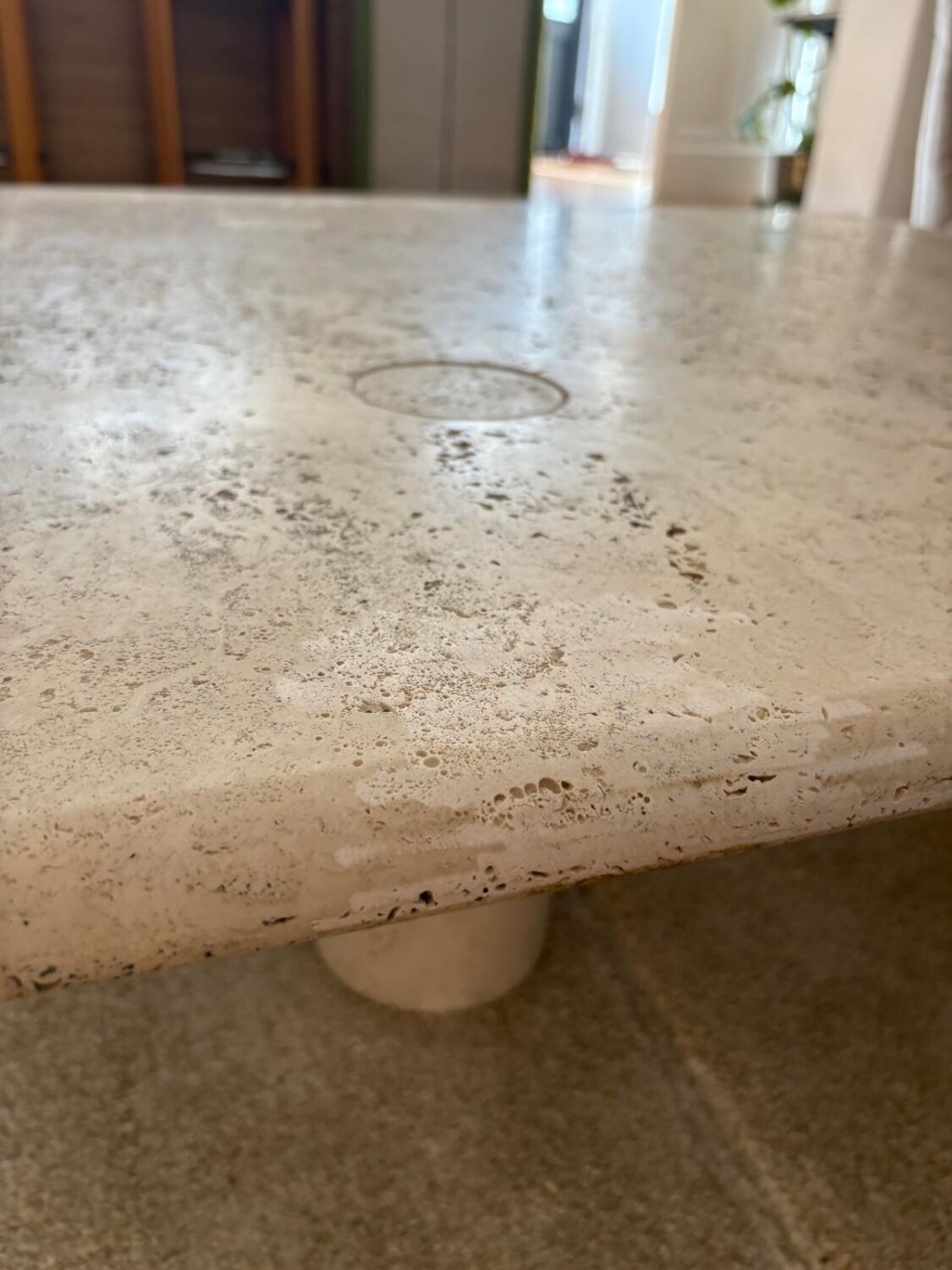 Travertine coffee table, Angelo Mangiarotti, Italy, 1970s