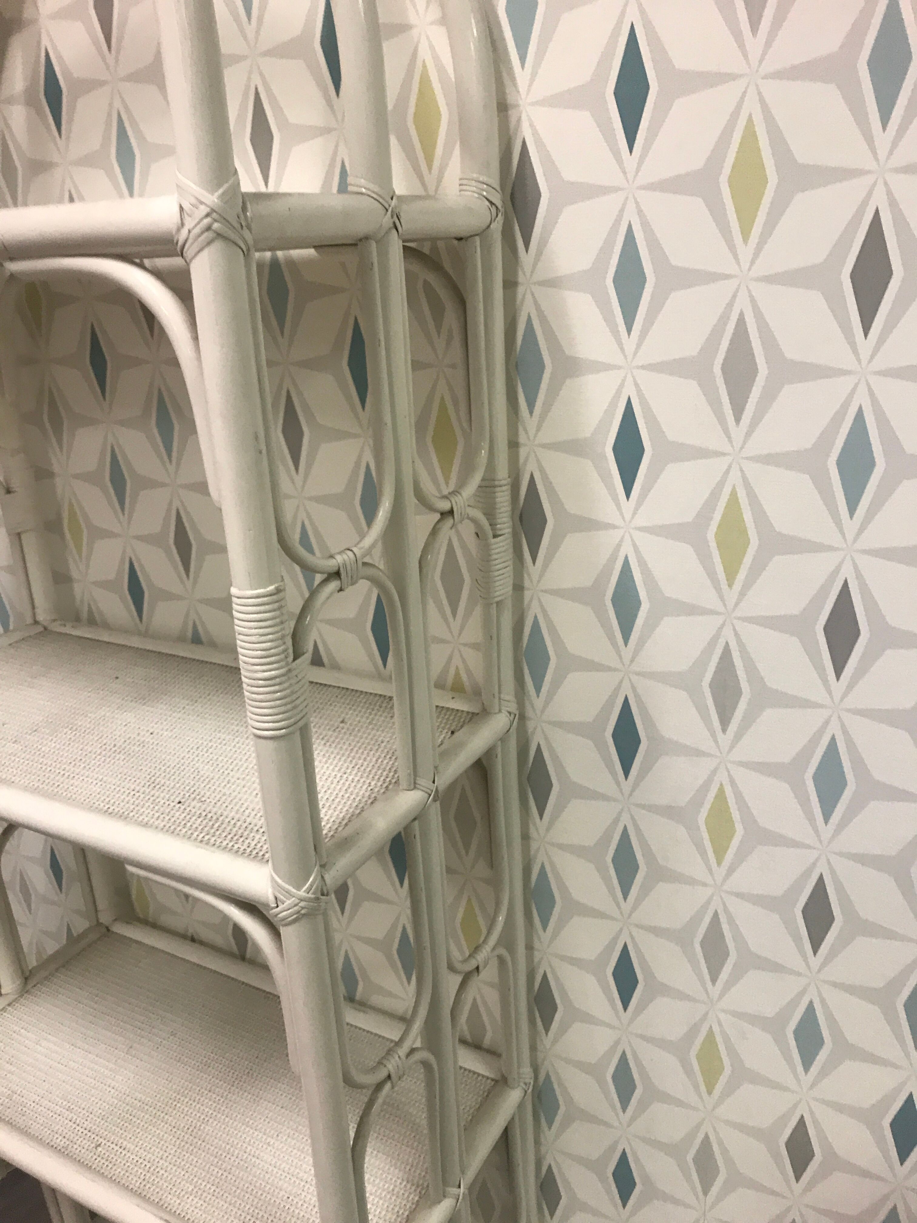 White rattan library shelf