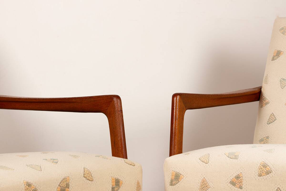 Pair of Scandinavian armchairs in teak and new fabric, 1960.