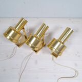 Mid-Century Modern Set of 3 Brass Wall Sconces by Sundstedt Sweden