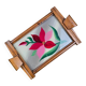 Vintage wooden and glass platter hand-painted – Stylised flower signed Janette