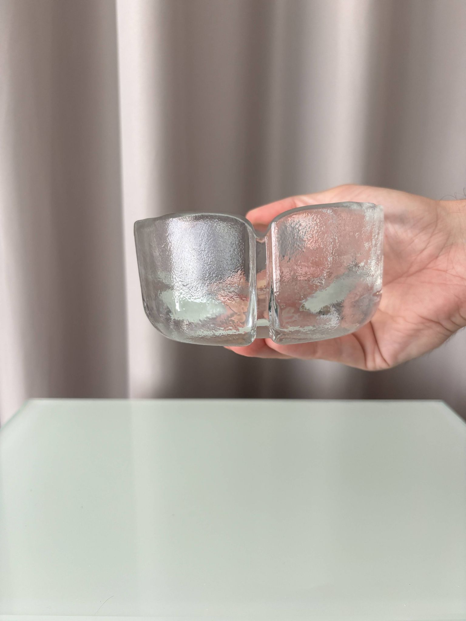 Vintage Scandinavian Textured Glass Ashtray | Organic Design | 1970s