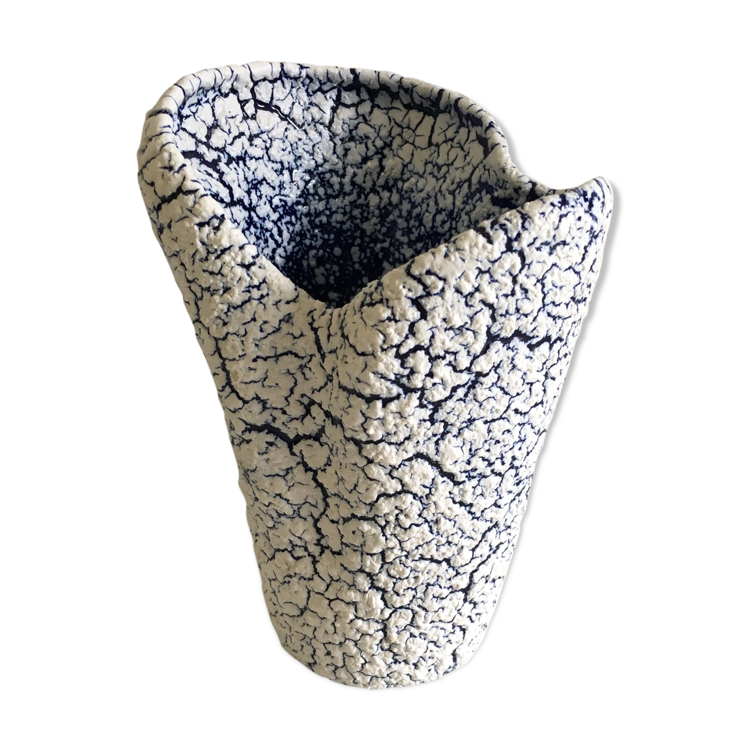 White and blue "fat Lava" vase - 60s