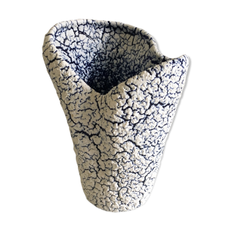 Vase blanc et bleu « fat Lava » années 60