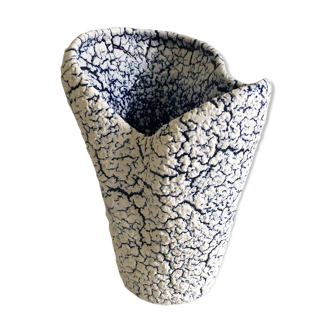 White and blue "fat Lava" vase - 60s