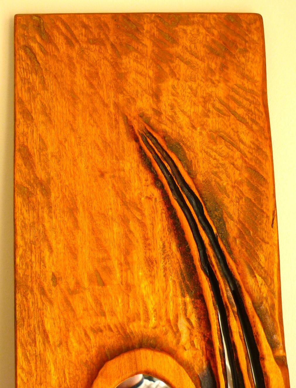 Carved wooden mirror, signed P. Guallino, "le passage", brutalist design from the 80s