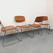 4 vintage sleigh chairs from the 70s, in designer chrome metal