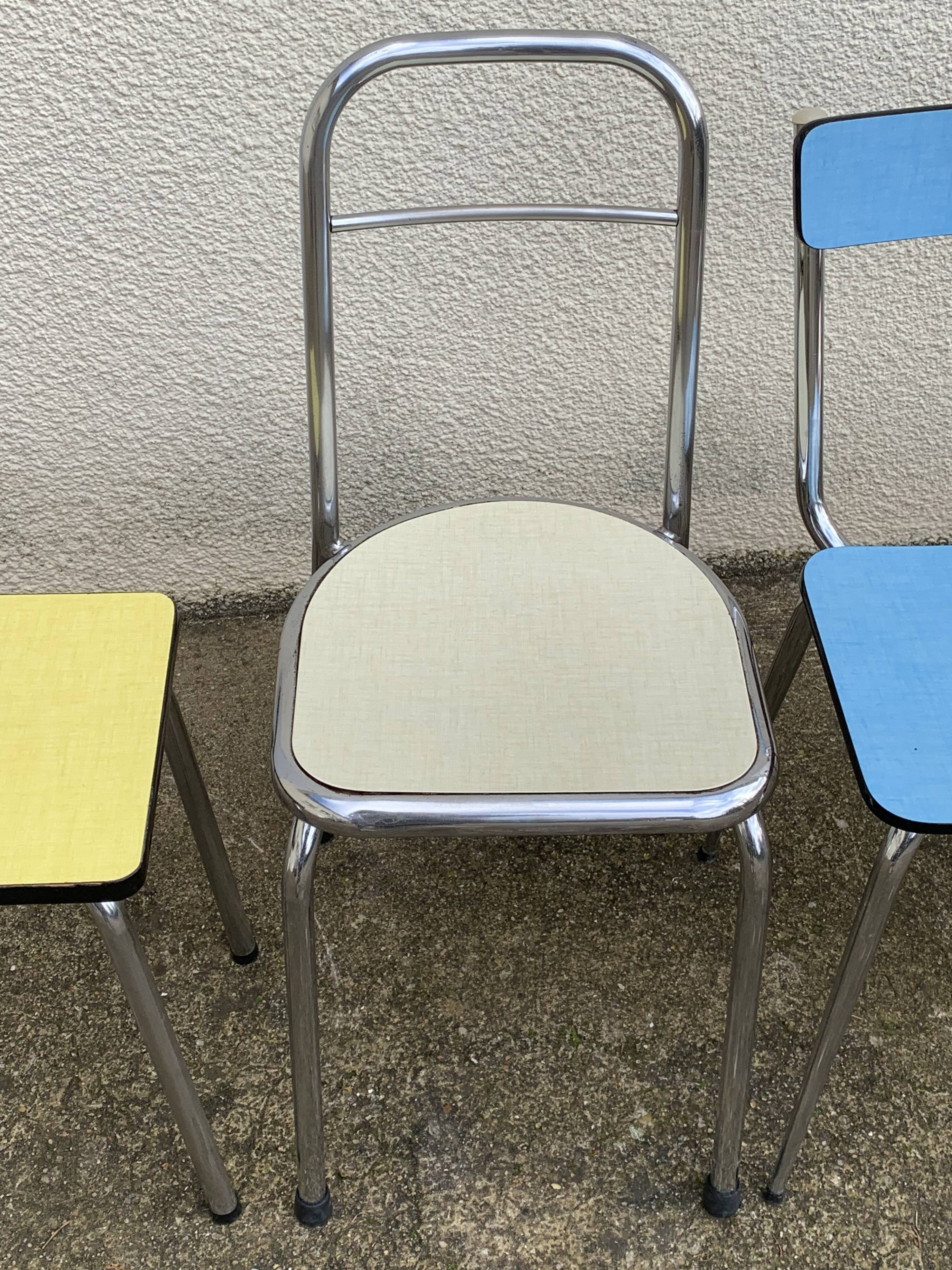 Mismatched formica chairs and stool 1960