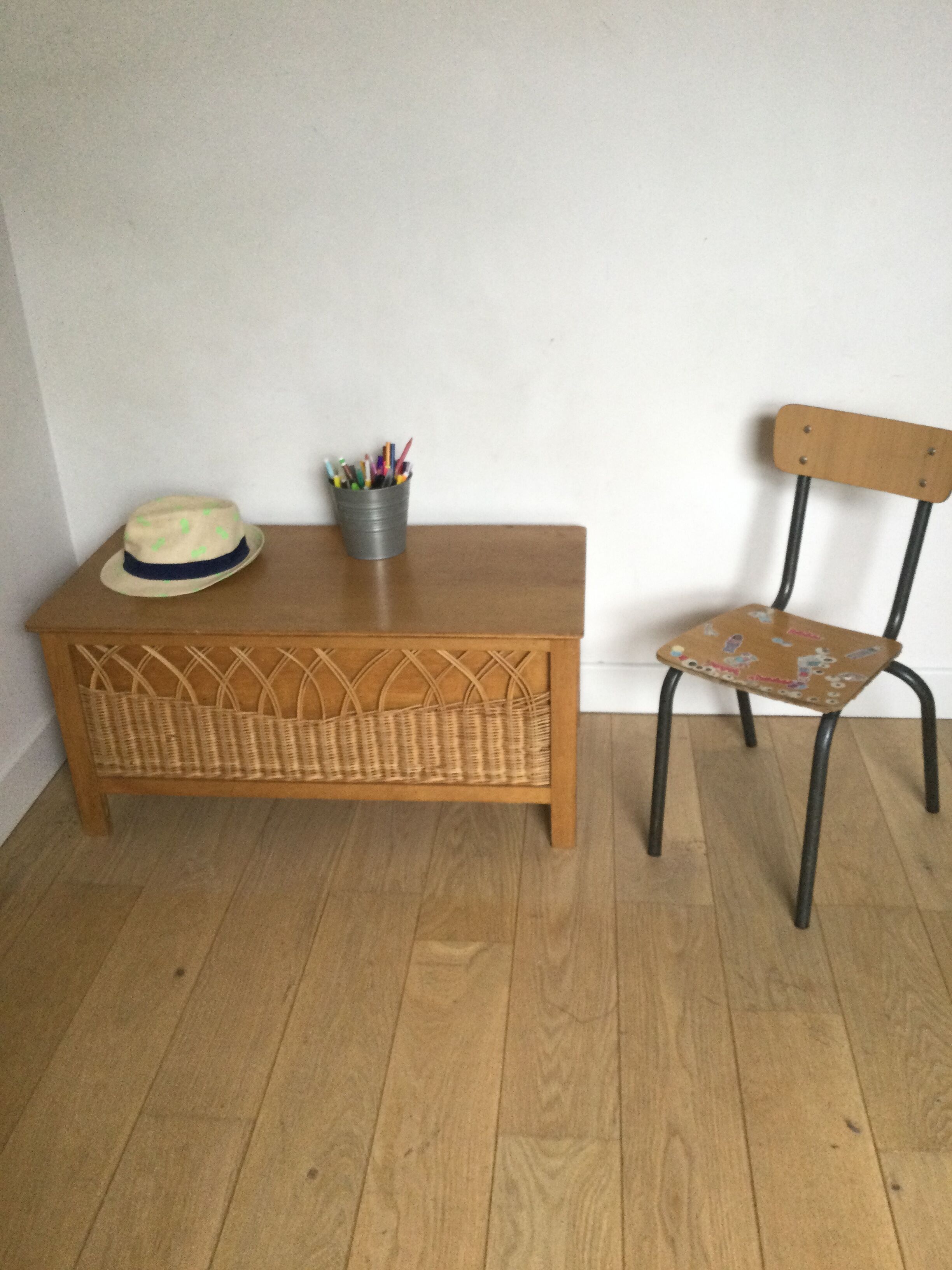 Vintage wood and rattan chest