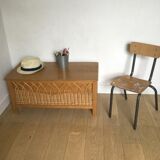 Vintage wood and rattan chest