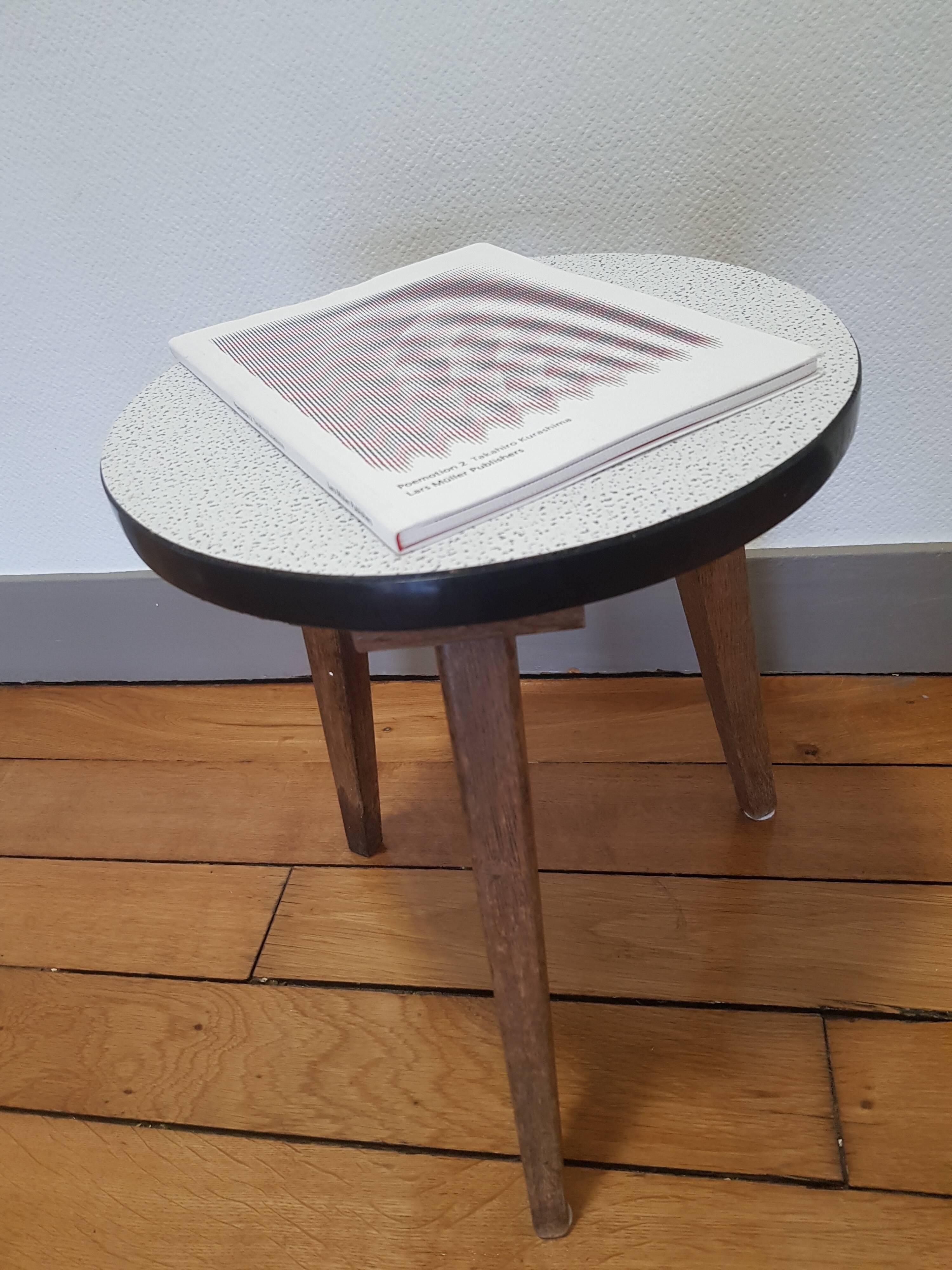 Wooden and formica tripod coffee table