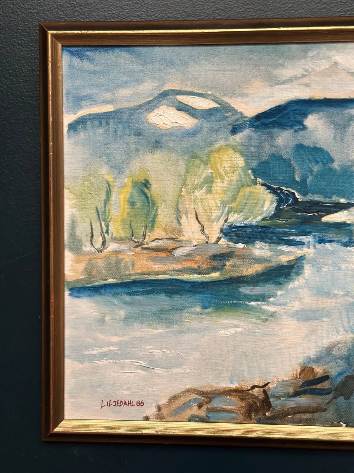 Original Swedish Oil on Canvas – “River” by Liljedahl – Signed – Dated 1986