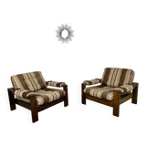 2 vintage 1970s wooden and fabric armchairs