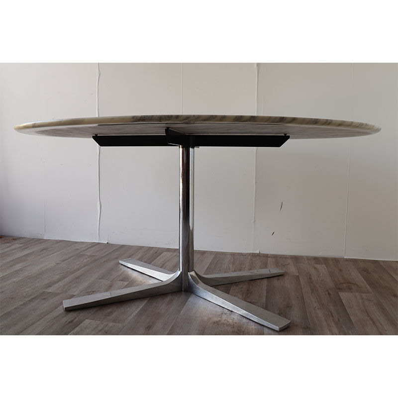 Roche Bobois oval table in marble and aluminum 1970