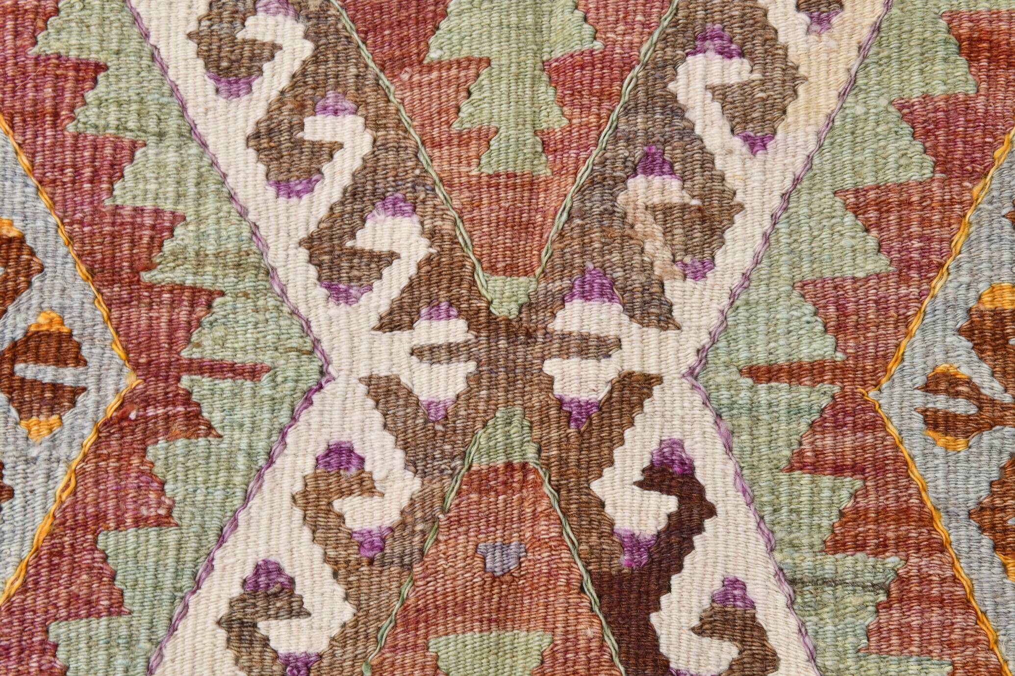 5x8 Green & Orange Tribal Vintage Kilim Rug, 146x255Cm SK 33083